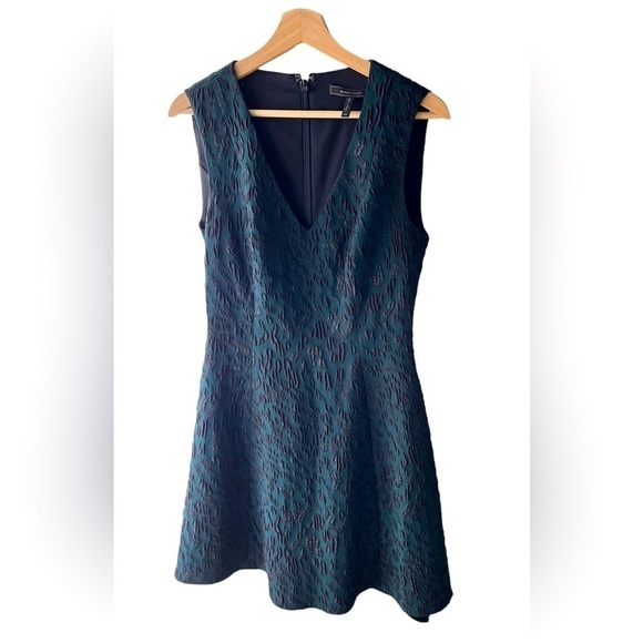 BCBG MaxAzria Hannelli Fit and Flare Dress Forest Green with Black Leopard Print - Picture 1 of 9